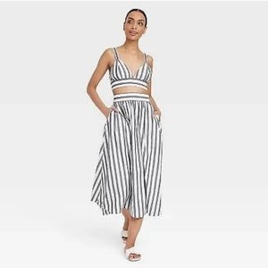 2pc Women's Tank Top - A New Day Navy/White Striped XL& Matching Skirt XXL